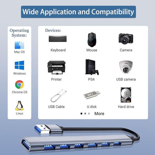 TIEDXIOY 7 Port USB 3.0 Hub, Aluminium USB Splitter & Extender for Laptop, PC, iMac, USB Flash Drives, Mobile HDD, Printer, Camera & More