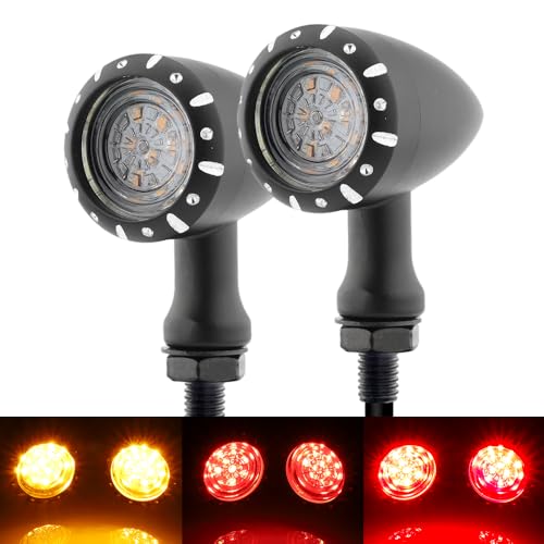 Image of TSUNG 2PCS Motorcycle Rear Turn Signals LED Bullet SMD Blinkers Brake Tail Light Amber Red Indicators for Cruiser Chopper Bobber Cafe Racer Street Bike (SMD LED-4wire Black)