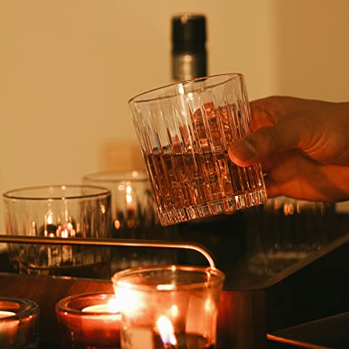 E Elidomc Set Of 4 Bourbon Glasses With Luxury Satin-Lined Gift Box, Vertical Stripe Whiskey Glasses With Thick Base Bottom, Premium Cocktail Glasses For Drinking Whiskey Cocktail Bourbon #TOP5