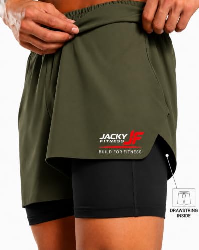 Image of Men's 2-in-1 Dual Layer Workout Shorts with Compression Liner, Phone Pocket, Quick-Dry Athletic Running Shorts for Gym, Training, Sports & Fitness