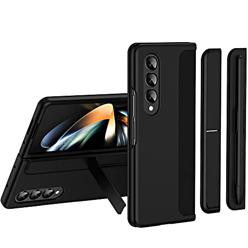 TECHGEAR Galaxy Z Fold 4 Phone Case, [Interchangeable S-Pen Holder/Kickstand] [Front Screen Frame] Ultra-thin Hard PC Bumper Full Protective Cover for Samsung Galaxy Z Fold 4 5G (Black)