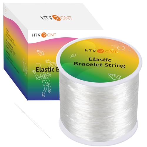 HTVRONT Stretchy Bracelet String - 1mm Elastic String for Bracelet Making, 120m Elastic Cord for Bead Bracelets, Clear Bead String for Jewelry Making, Includes Bead Needle