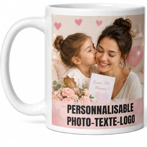 selfiemania - Un mug personnalisé avec 2 photos - personnalisable avec vos photos -cadeau personnalisé - Cadeau de fête des mère, anniversaire, souvenir, naissance, collègue