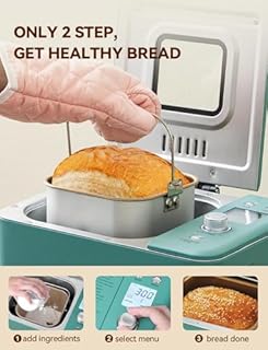 Neretva 20-IN-1 Bread Maker, Dual Heater 2LB Bread Machine Stainless Steel Bread Makers Machine Nonstick Ceramic Pan Compact for Gluten Free/Sourdough/Whole Wheat Bread/Yogurt, Breadmaker Recipe-Green