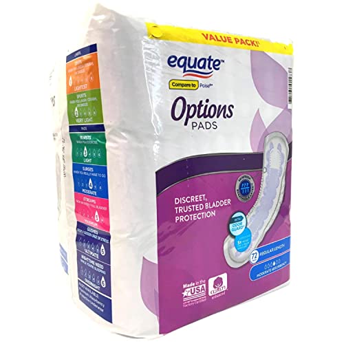 Equate Options Incontinence Pads Regular Length Bundle | Includes 72 Equate Options For Women, Moderate Absorbency | Plus Travel Wet Wipes! #TOP1