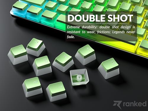 Image of Ranked Pudding PBT Keycaps | 112 Double Shot Translucent ANSI US and ISO Layout | OEM Profile for RGB Mechanical Gaming Keyboard (Pistachio)
