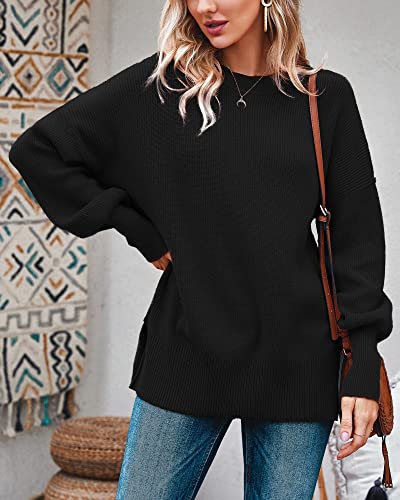 Image of Imily Bela Womens Oversized Tunic Sweaters Fall Slouchy Long Sleeve Ribbed Knit Side Slit Pullover Jumper
