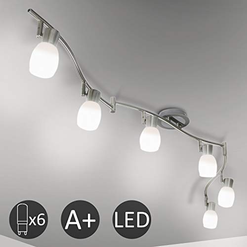 Preisvergleich Produktbild Eofiti Deckenleuchte 6 flammig LED Deckenstrahler Wohnzimmer Deckenlampe LED Deckenleuchten Schwenkbar Küche Flur Schlafzimmer Kaltweiß Spotleuchte Decke Inkl. 6x 5W Spots G9 6000K Matt Nickel