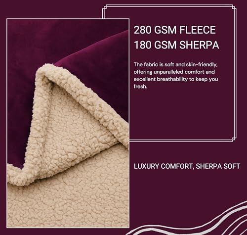 Image of VAS COLLECTIONS Premium Sherpa Flannel Blanket | 480 GSM Ultra-Soft Plush Heavyweight Heavy Winter Comforter | Warm Double Bed Blanket for Winter (88x88 Inches, 3200 g) (Maroon, Double (3200 g))