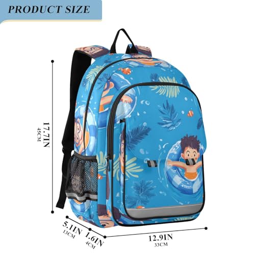 backpack for girls kids school 8-12： lightweight books bag for middle school in assorted colors - boys swimming cartoon blue2