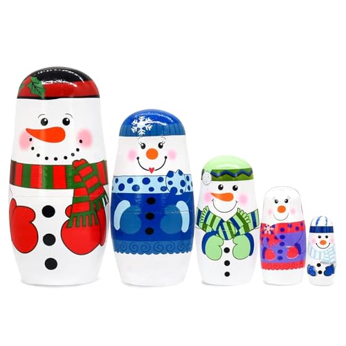 ELUTONG Russian Nesting Dolls for Kids - Traditional Snowman Wooden Matryoshka Nested Dolls, 5Pcs/Set Handmade Stacking Educational Learning Kids Toys
