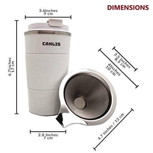 Pour Over Coffee Maker for Travel - all-in-one Travel Coffee Maker and Thermal Cup - One Cup Pour Over Coffee Maker with Vacuum Insulated Stainless Steel Cup and Paperless Filter Dripper (White, 20 oz) - Thumbnail 7