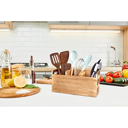 Redcall Utensil Holder For Kitchen Counter,Farmhouse Wood Cooking Utensil Organizer,Large Kitchen Utensil Holder For Countertop,Rustic Spoon Holder Kitchen Tools Storage Caddy Decor (3 Compartments) #TOP6