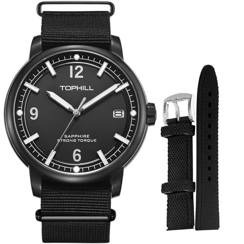Image of TOPHILL Men Watches Automatic Mechanical Watches - Dive, GMT, Chronograph & Dress Styles | 316L Stainless Steel, Sapphire Crystal, Ceramic Bezel | 5ATM-300M Waterproof with Super Luminous | Classic Business & Sport Casual (Black+white 001)