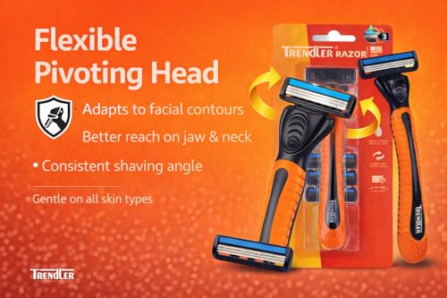 Image of 3 BLADE Razor Set with Hanging Stand | Razor for Men | 4 Cartridges, 1 Handle, Protective Cap | 3-Blade Shaver | Water-Activated Moisture Strip | Smooth Shave Kit (4 Cartridges)