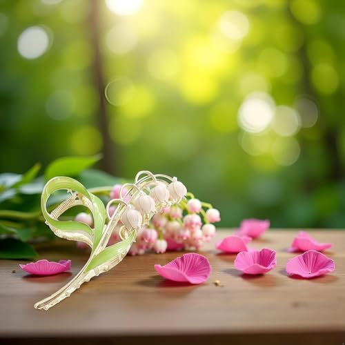 Pinza grande de metal con flor rosa para cabello miniatura 3