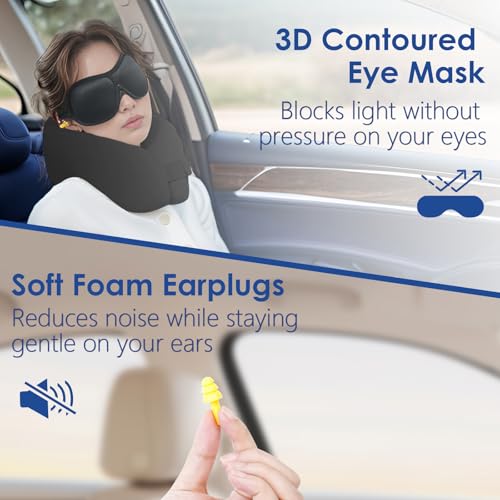 image for jiaao Travel Pillow Memory Foam Neck Pillow for Airplanes with Adjusta