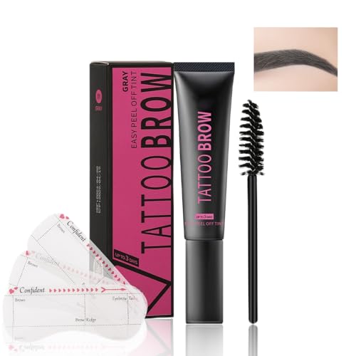 Kit de Tinte para Cejas,Gel de Fijador de Cejas Waterproof Antimanchas Estereotipado con 3 Reutilizable Plantillas de Cejas,Tinte Cejas Permanente Color Natural Efecto Duración de 3 Días-Negro