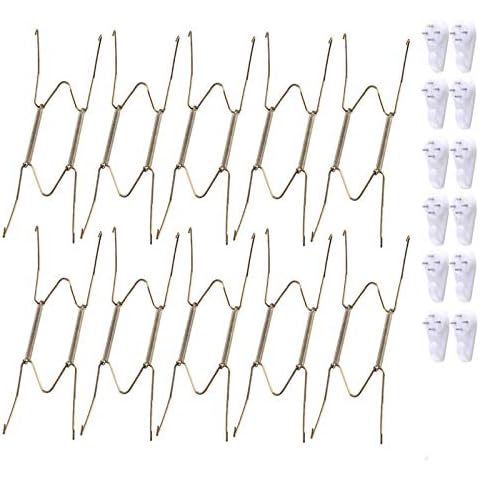 ManYee 10 Pack Wall Plate Hangers 7.5 to 9 Inch Stainless Steel Plate Hangers Decorative Wire Plate Hangers Holders Plate Hangers for Wall Brass Coated and 12 Pack Wall Hooks Cover