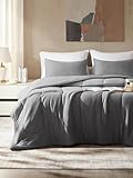 SLEEP ZONE Queen Size Comforter Set, Breathable Jersey Knit Soft Duvet Insert Set 3 Pieces Bedding Sets for Bedroom All Season, Gray