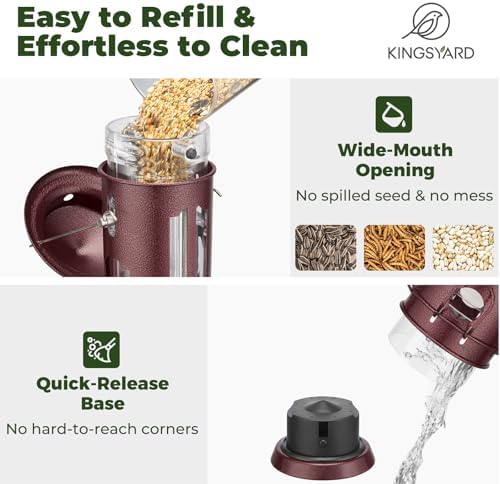 Kingsyard Squirrel Proof Bird Feeder with Removable Base, All Metal, Tube Bird Feeders for Outdoors Hanging, Easy to Clean & Refill, Antique Copper - 5