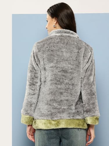 Image of Aarika Womens Winter Wear White-Pink Colour Solid Fur Sweat Shirt