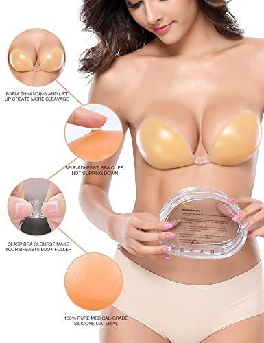 Image of Wingslove Adhesive Bra Reusable Strapless Self Silicone Push-up Invisible Sticky Bras for Backless Dress