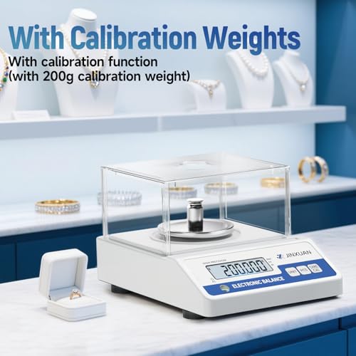 Image of Lab Scale 0.001g Accuracy 500g Digital Milligram Scale Analytical Balance Scale with Windshield LCD Display 7 Units 200g Calibration Weight, Precision Scale for Jewelry Gold Powder Chemistry