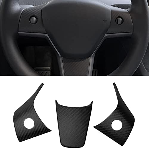 Leeiion Tesla Real Carbon Fiber Steering Wheel Trim Cover 3PCS for 2017-2023 Model 3&Y,3K Toray Dry Carbon Fiber Interior Accessories Compatible with Tesla Model 3&Y(Matte Black)
