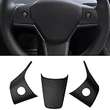 Leeiion Tesla Real Carbon Fiber Steering Wheel Trim Cover 3PCS for 2017-2023 Model 3&Y,3K Toray Dry
