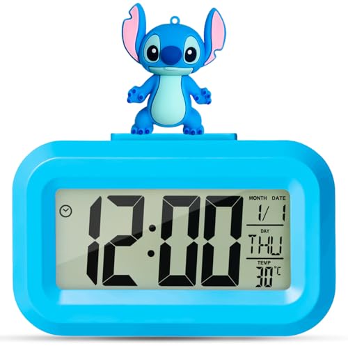 Wonlonda Cartoon Alram Clock Digital Alarm Clock 3 inch Small Size Mini LED Bedside with Charging Cable for Kids Teenagers Gift Bedroom Decor (bluediy)