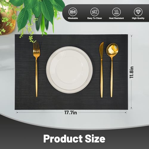 Sets de table pour cuisine et repas en extérieur lot de 8 tapis de table noirs - 3