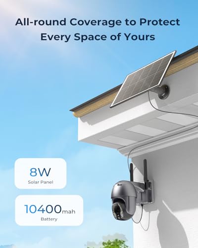 Image of SEHMUA Security Cameras Wireless Outdoor with 5MP Resolution, 10x Optic Zoom, 360 Panoramic View, 10400mAh Battery, Solar Powered, Color Night Vision, PIR Detection, IP65 Watherproof for Home (Grey)