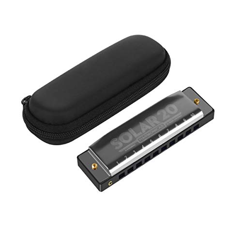 10 Holes 20 Tones Diatonic Harmonica Key of C with Case and Cleaning Cloth, Standard Harmonicas for Adults, Professional Player, Beginner and Students, Boys & Girls, Harmonica - Black