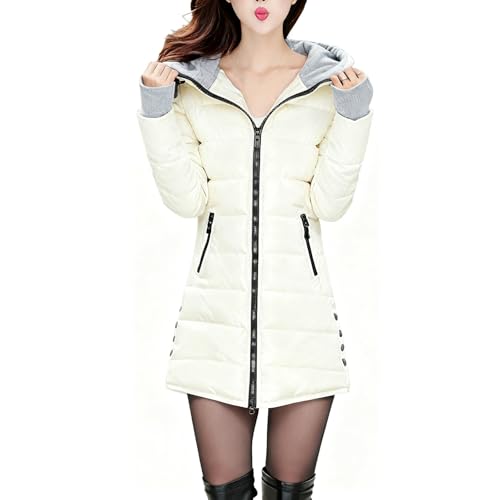 Abrigos acolchados con capucha para mujer, abrigo cálido y grueso de talla grande, chaqueta acolchada casual, con cremallera térmica, bolsillo para exteriores, cortavientos, 1 beige., XXL