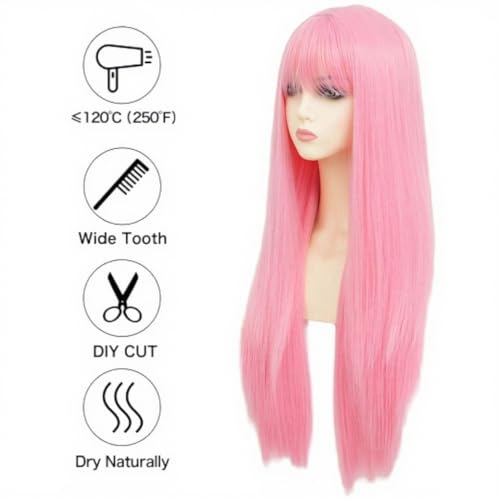 Perruque rose longue raide pour changer de coiffure sans abîmer vos cheveux - 4