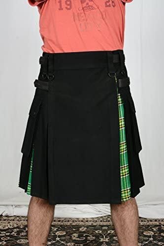 Men ' s Hybrid Utility Kilt Black & Irish Tartan - Image 2