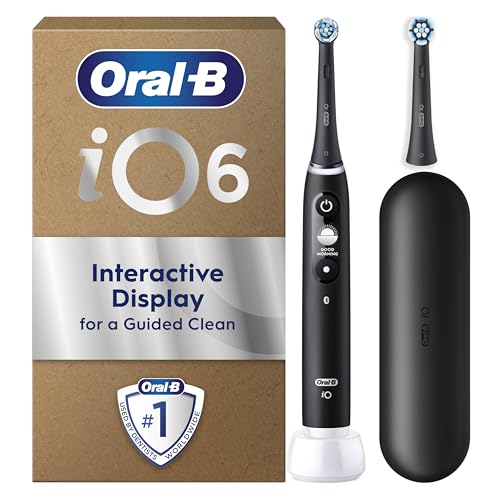 Oral-B iO 6 Black Electric Toothbrush, 2 Toothbrush Heads, 1 Travel Case, Designed by Braun