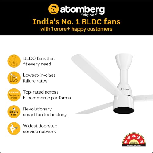 Image of atomberg Renesa Prime Crest 1200mm 𝐑𝐞𝐠𝐮𝐥𝐚𝐭𝐨𝐫 𝐎𝐩𝐞𝐫𝐚𝐭𝐞𝐝 𝐁𝐋𝐃𝐂 𝐂𝐞𝐢𝐥𝐢𝐧𝐠 𝐅𝐚𝐧- 𝐍𝐨 𝐑𝐞𝐦𝐨𝐭𝐞 | BEE 5 Star | High Air Delivery | Low Noise | 3 Year Warranty | White & Black