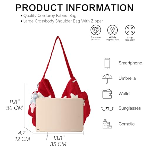 Image of KAMEILONG Star Crossbody Bag Women Corduroy Tote Bag Aesthetic Messenger Bag Cute Shoulder Bag Y2K Hobo Bag