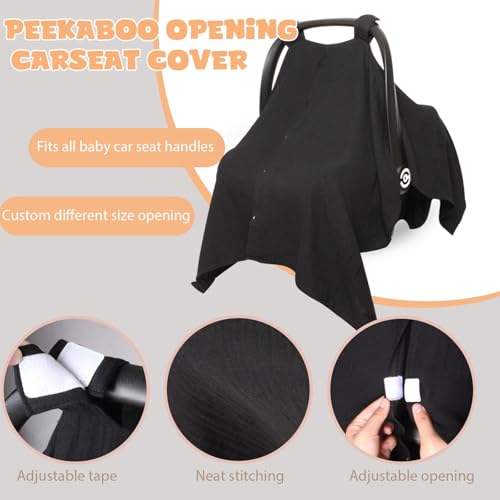 Image of Baby Car Seat Cover Muslin Infant Carseat Canopy, Peekaboo Opening Car Seat Covers, Unisex Large Universal Fit Lightweight Breathable Newborn Breastfeeding Nursing Covers