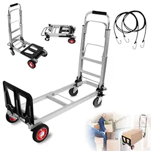 3 in 1 Aluminum Hand Truck Dolly Convertible Heavy Duty 460lbs Capacity Folding Hand Truck with 6 Rubber Wheels and Telescoping Handles Multi-Position Dolly Platform Hand Cart