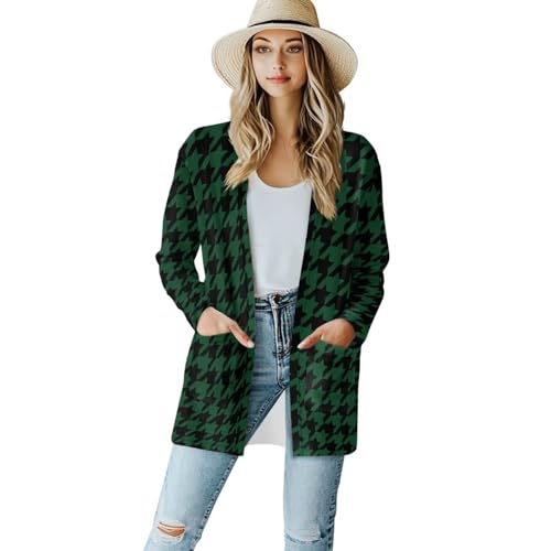 Image of Women's Aztec Open-Front Jacket Lightweight Casual Outerwear Native Western Aztec Pattern & Plaid Houndstooth Print