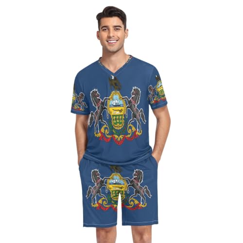 Camisas de pijama para hombre de manga corta con diseño de la bandera de Pensilvania
