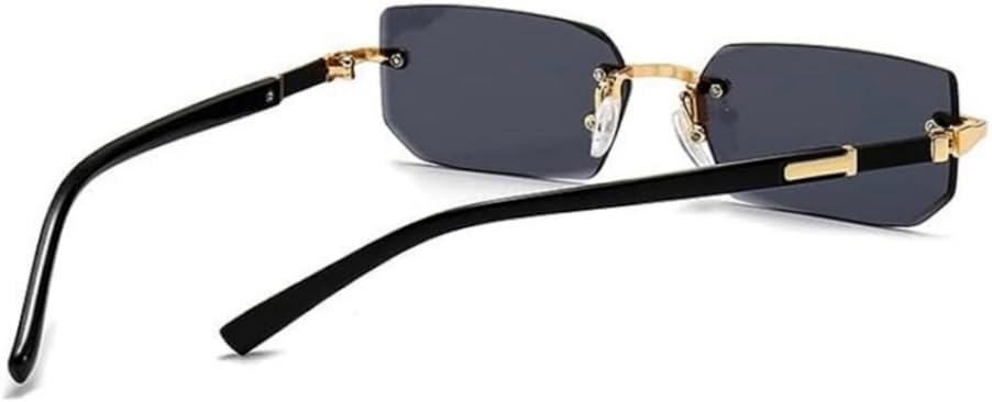 Street Knitted Vintage Rectangular Gold Frame Cool Trendy Luxury Fashion Polarized Retro Rectangle Black Tinted Sunglasses for Women Men Square Frameless Shades Summer Hip Hop Sun Glasses