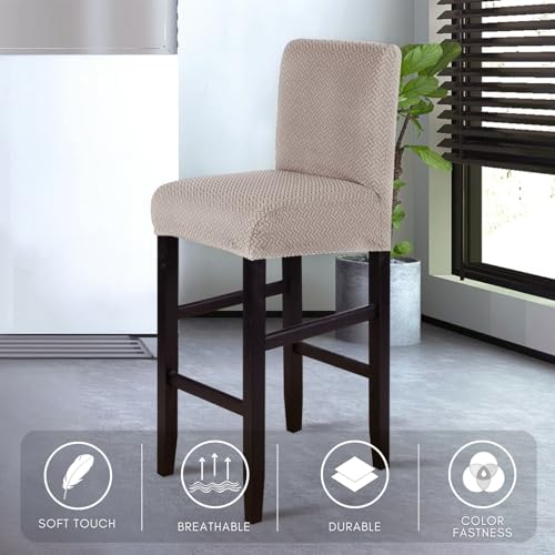 Image of SearchI Jacquard Bar Stool Covers Set of 4, Stretch Washable Barstool Seat Covers, Counter Height Chair Covers for Kitchen Dining Room Cafe (Twill Jacquard Taupe)