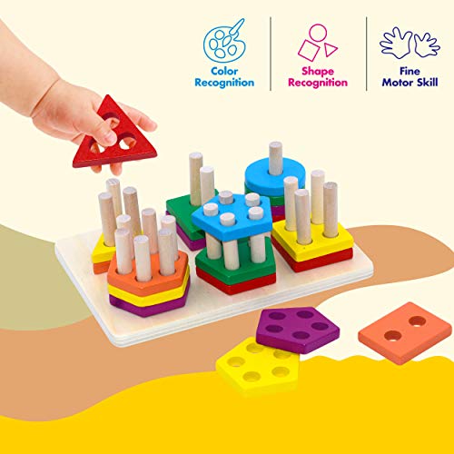 image for SpriteGru 36 PCS Preschool Wooden Educational Toys, Shape Color Recogn