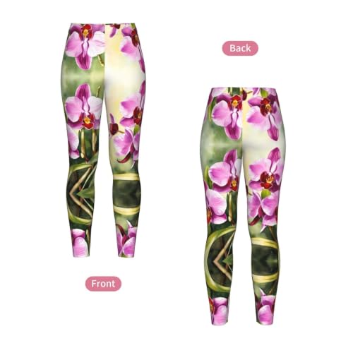 Leggings de compresión de mujer con estampado de orquídeas mallas suaves para deporte 4