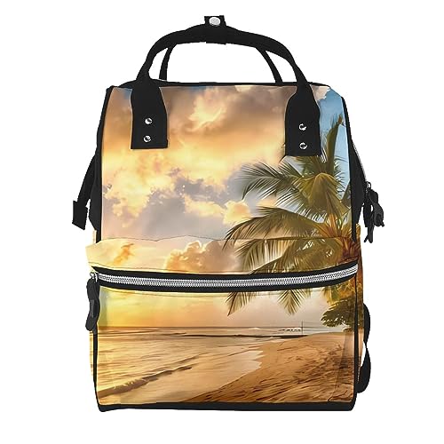 Ocean Sunset Scenery Printed Changing Bag Mochila Baby Nappy Pañal Bolsa Unisex Viaje Back Pack Para Mamás Y Papás, Negro, Talla única