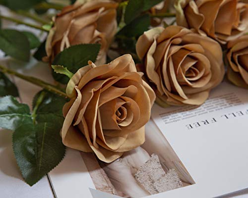 Duhouse 10Pcs Fake Roses Artificial Silk Flowers Faux Rose Flower Long Stems Bouquet For Arrangement Wedding Centerpiece Party Home Kitchen Decor (Coffee) #TOP3